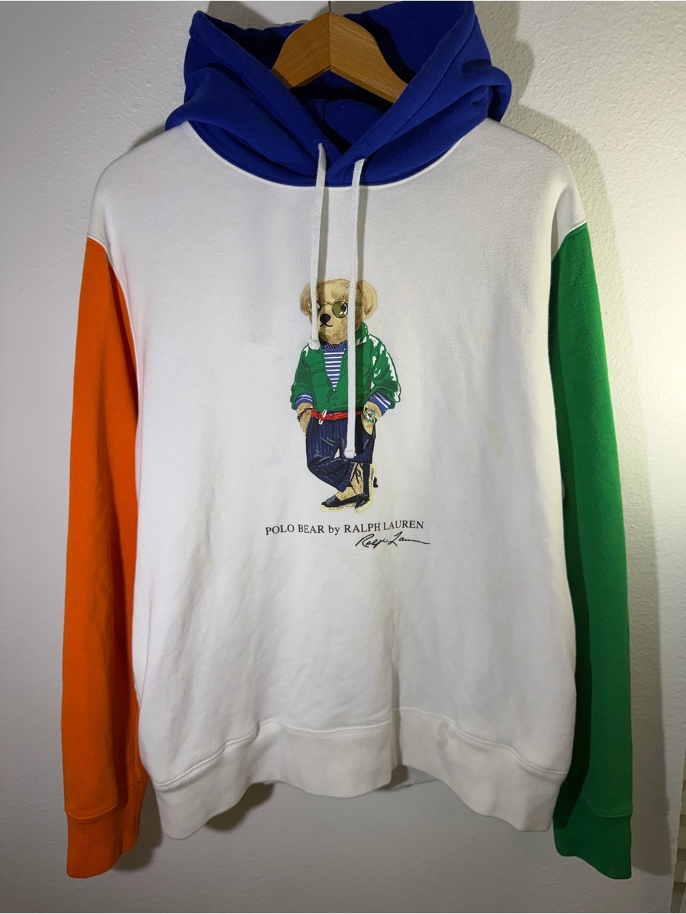 Polo by Ralph Lauren Bear Hoodie - White with Blue, Orange & Green